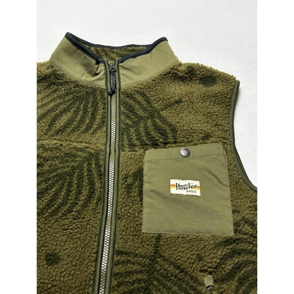 Howler Brothers Bros Vest Mens Small Chisos Fleece Sherpa Forest Leaf Print NWT - Picture 2 of 10